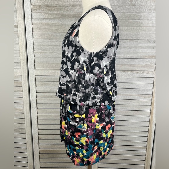 BCBG MAXAZRIA Janis Drop Waist Sleeveless Dress with Tie Black/Multi-Small - Picture 4 of 5